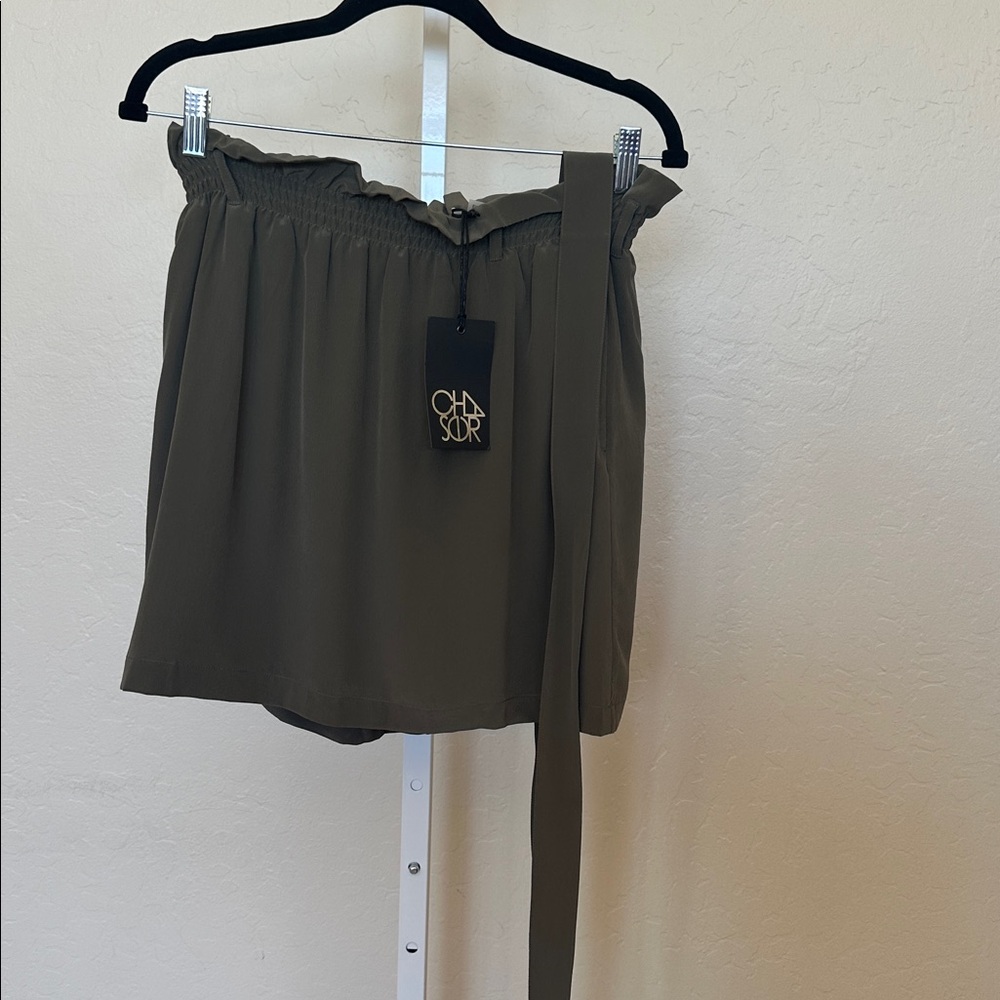 NWT Chaser Silk Deep Green Skirt with Tie Accent and Pockets